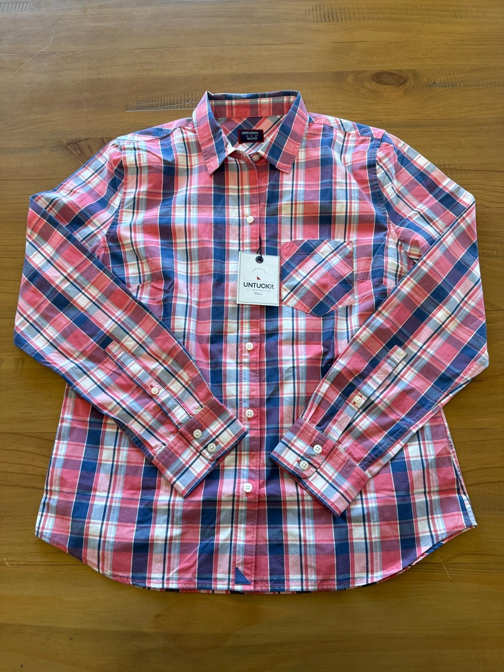 UNTUCKit Women’s Plaid Button Down Shirt Size 6 100% Cotton Pink Long Sleeve NWT